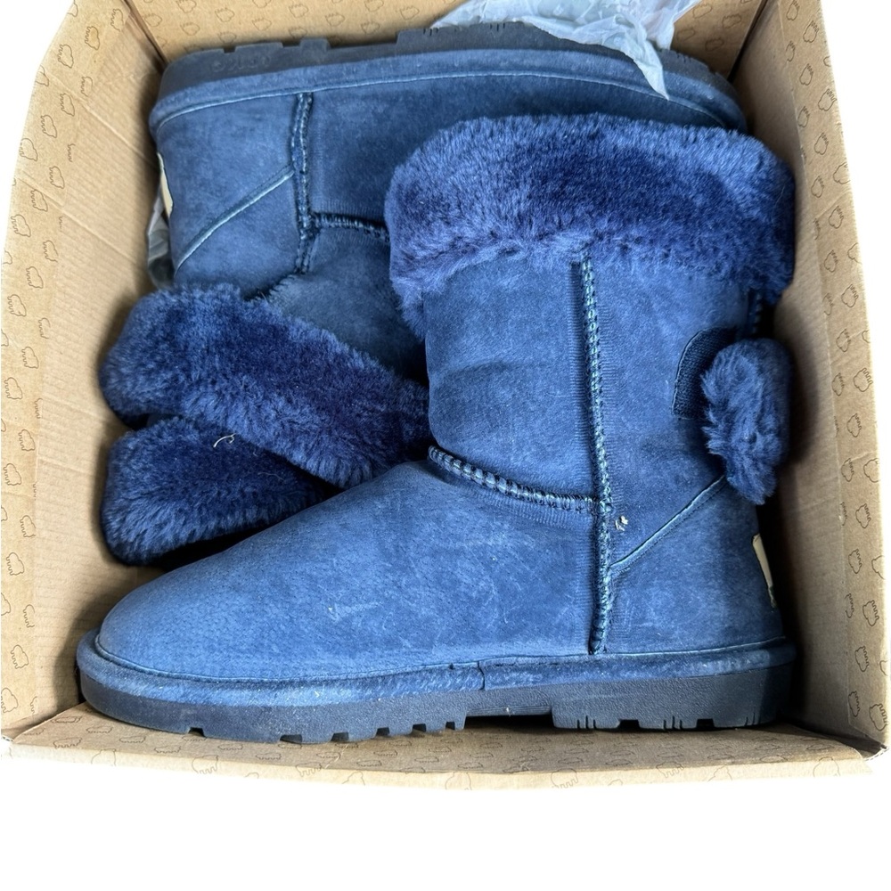 Lamo Blue Ankle Boots with Fur Trim